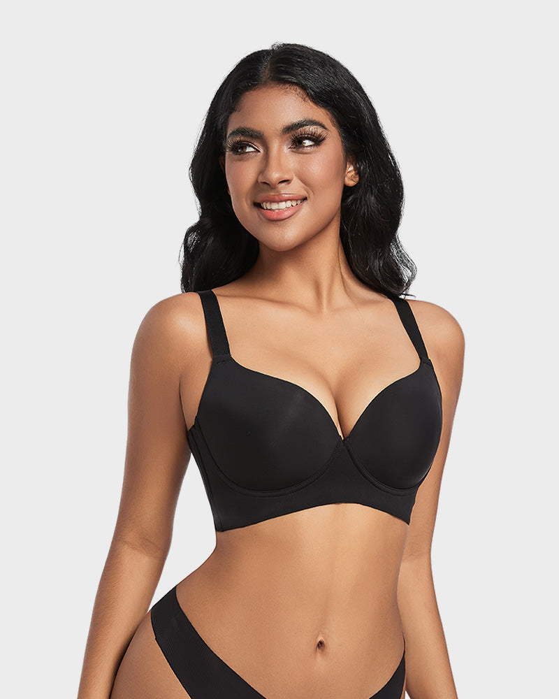 Back Smoothing Push-Up Plunge Bra - Black