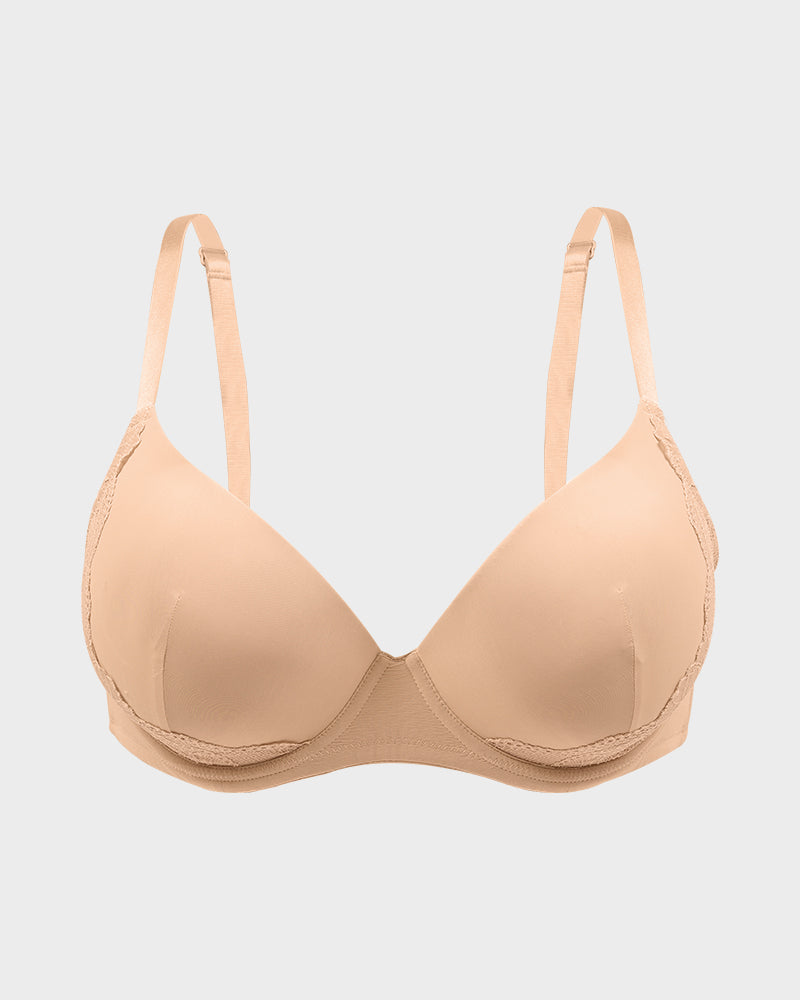 Soutien-gorge push-up à couverture complète avec bordure en dentelle en V profond