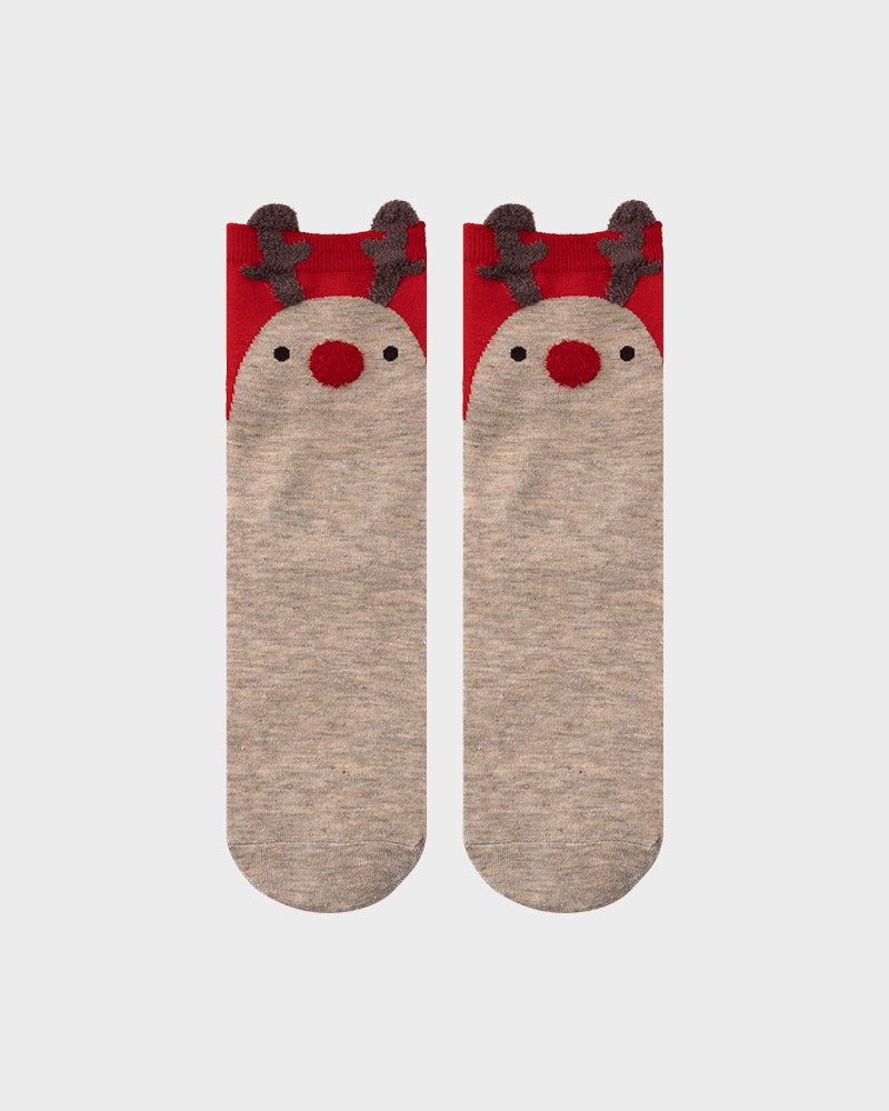 Calcetines cómodos con estampado de animales de dibujos animados navideños (paquete de 4)