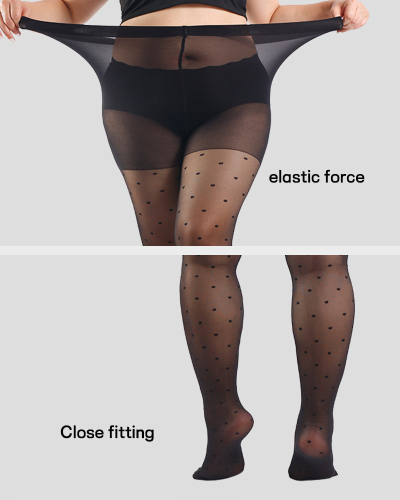 Collants transparents noirs à pois grande taille