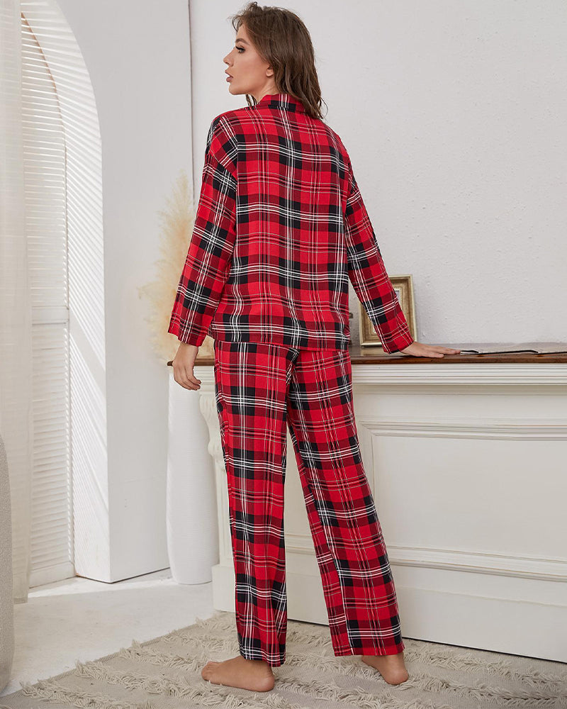 Conjunto de pijama de manga larga con cuadros navideños - Big Plaid