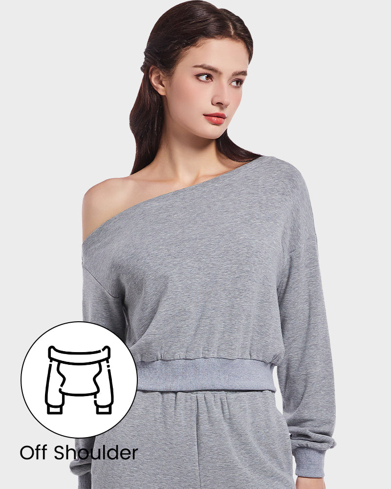 Sweat-shirt à manches longues doux et extensible à épaules dénudées