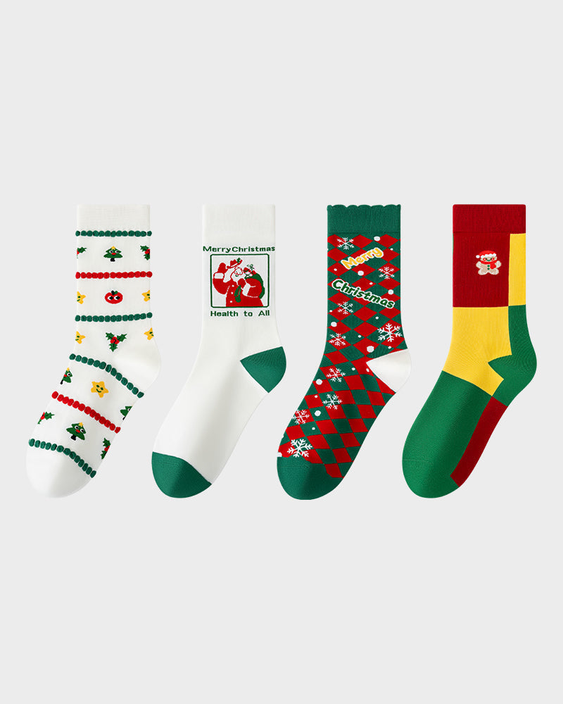 Chaussettes douces et confortables à imprimé de Noël (lot de 4)