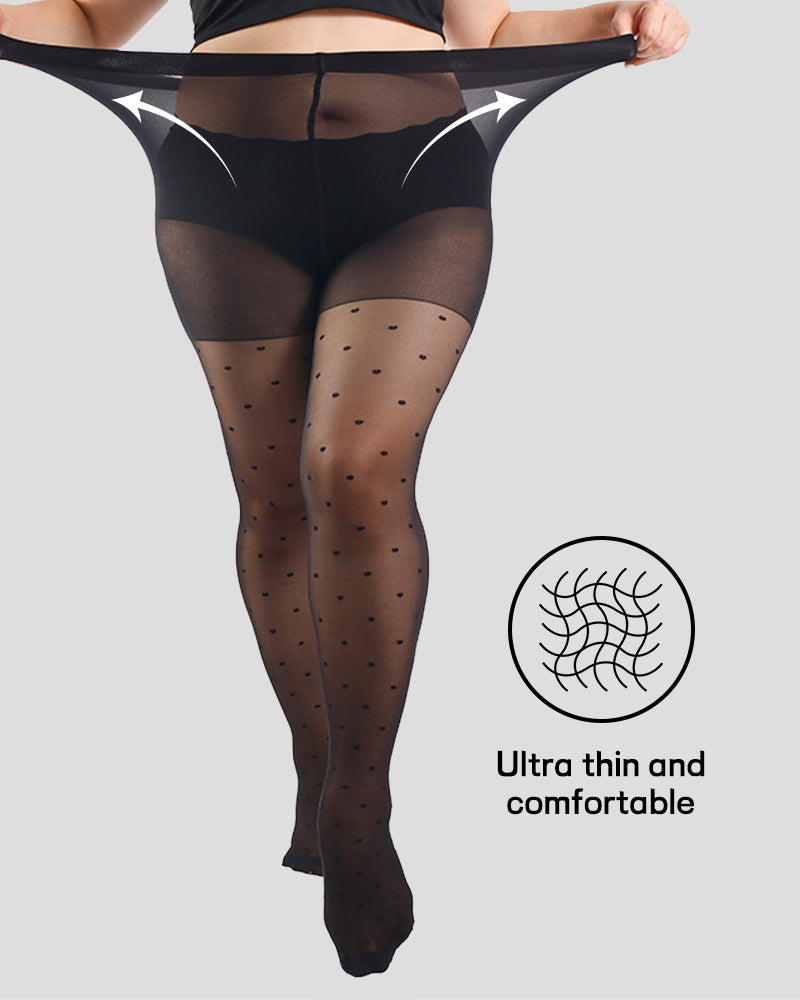 Collants transparents noirs à pois grande taille