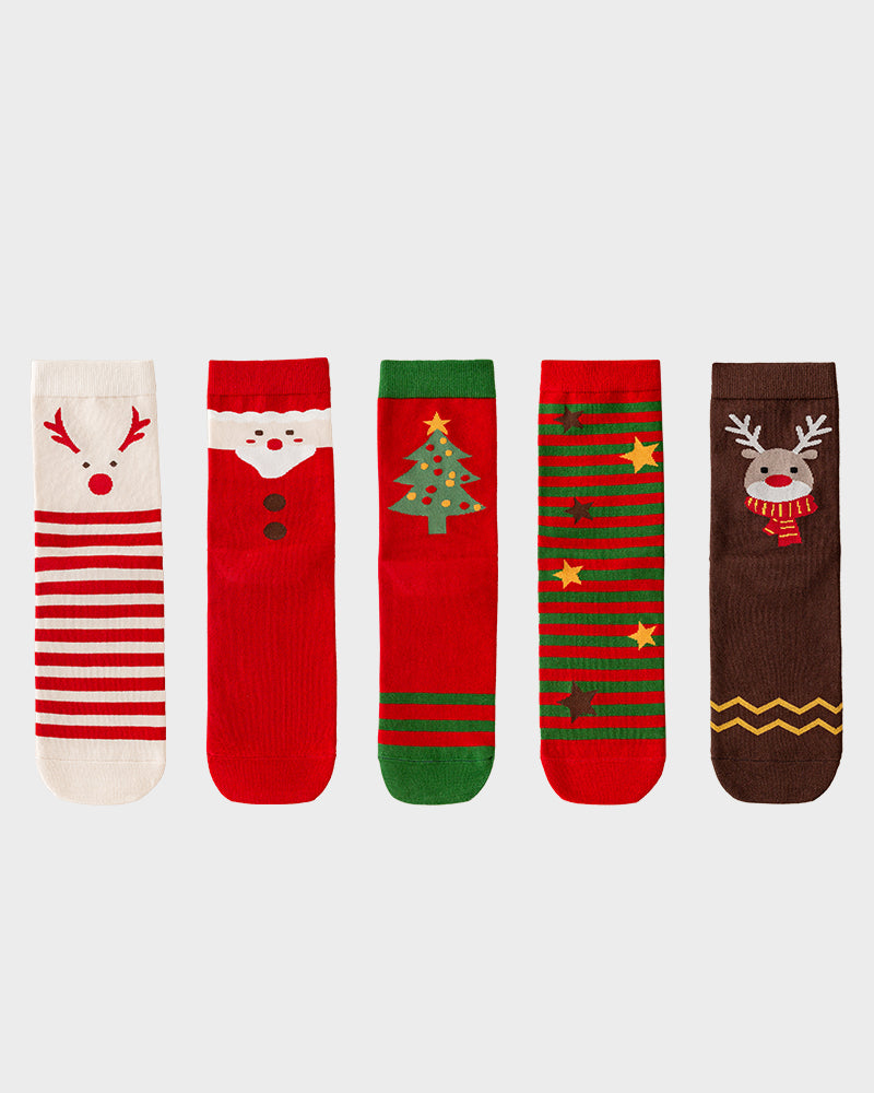 Festive Holiday Print Comfort Socks (5 Pack)