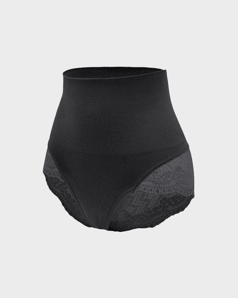 Culotte taille haute gainante en maille avec bordure en dentelle