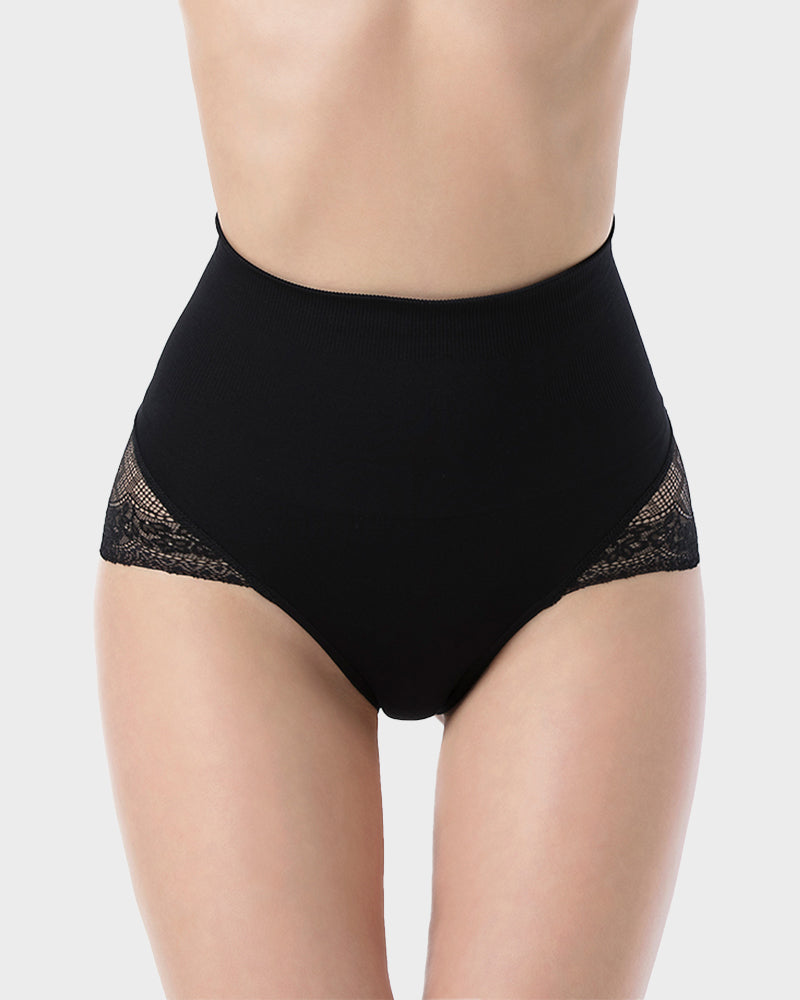 Culotte taille haute gainante en maille avec bordure en dentelle