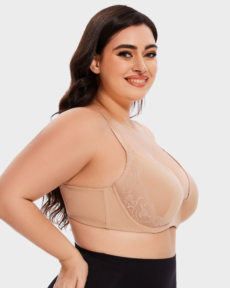 Soutien-gorge push-up à couverture complète avec bordure en dentelle en V profond