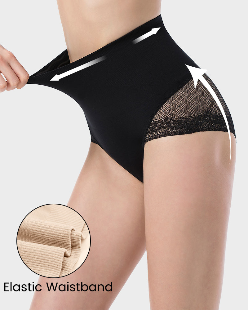 Culotte taille haute gainante en maille avec bordure en dentelle