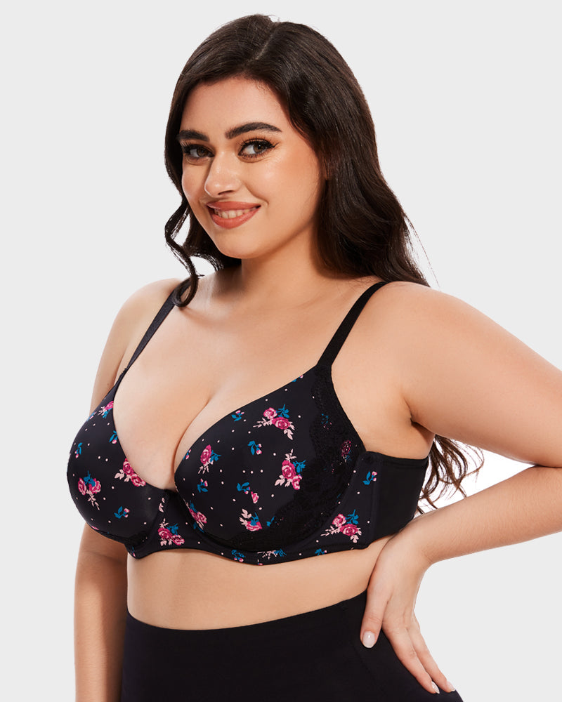 Soutien-gorge push-up à couverture complète avec bordure en dentelle en V profond