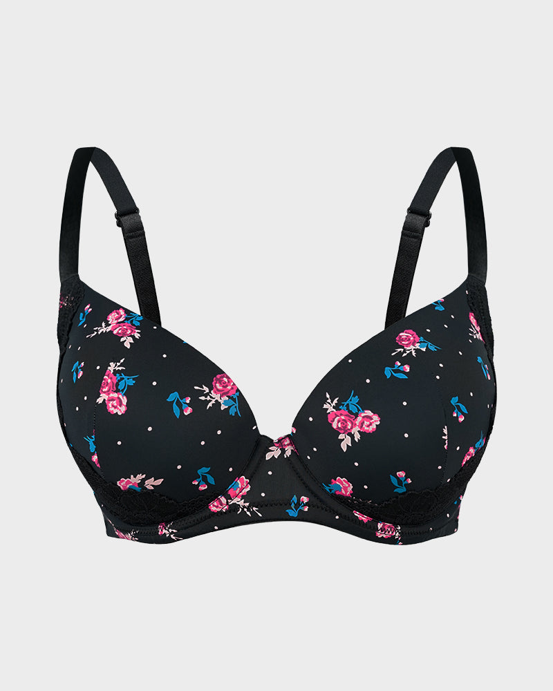 Soutien-gorge push-up à couverture complète avec bordure en dentelle en V profond