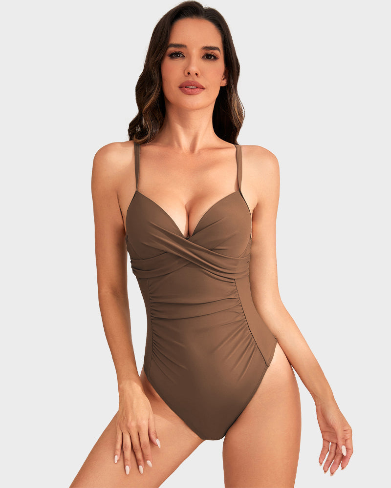 Plunge Lace-Up Corset Sculpting Swimsuit