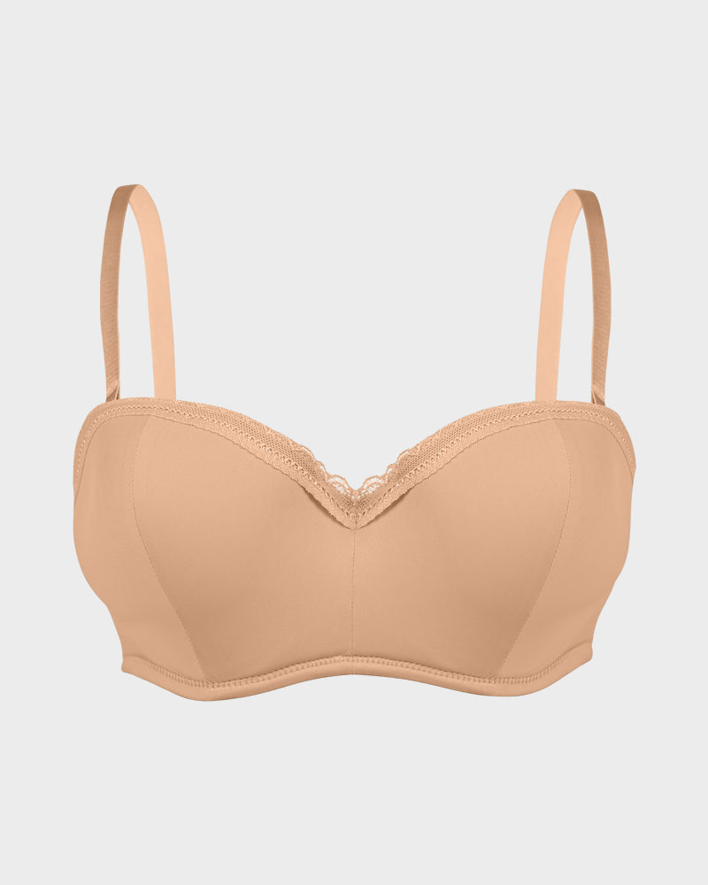 Soutien-gorge à armatures moulé avec bordure en dentelle et bretelles amovibles