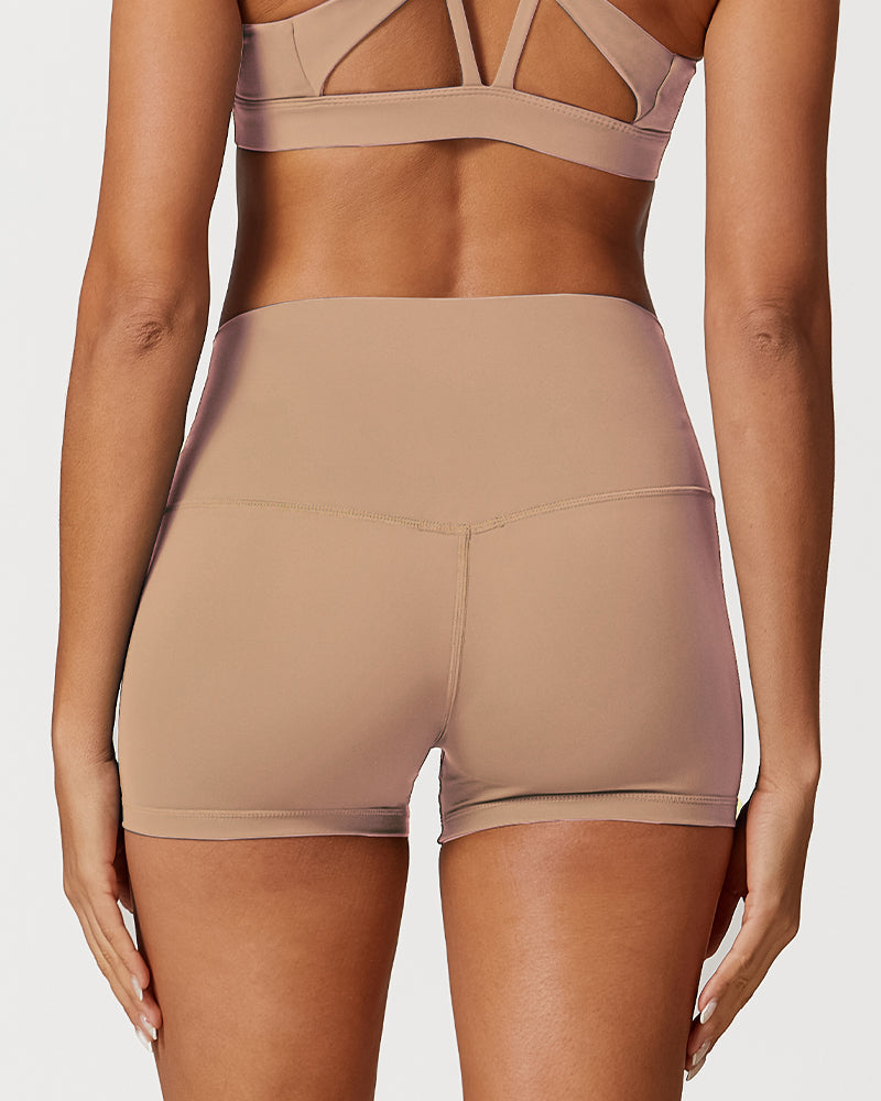 Short de sport taille haute en tissu extensible doux 