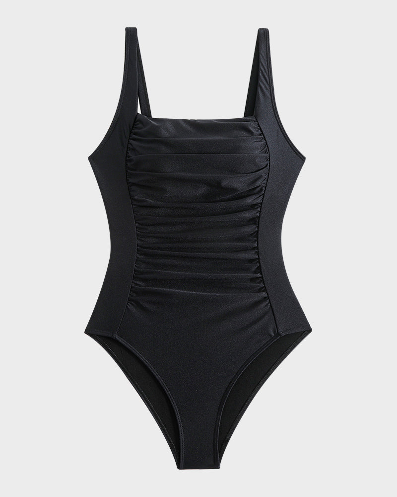 Square Neck Ruched One Piece Swimsuit