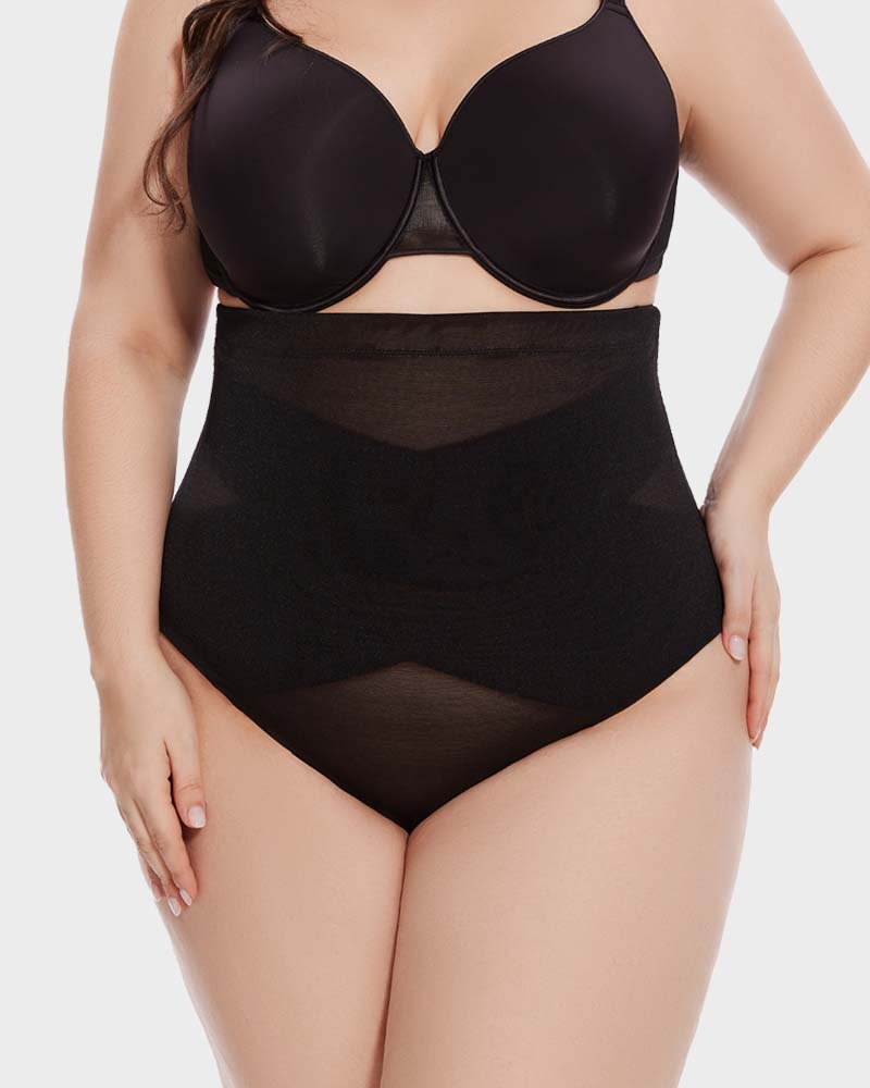 Culotte string gainante taille haute en maille croisée 