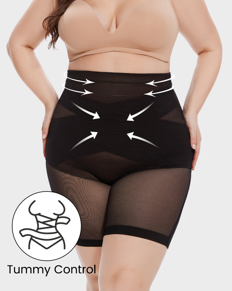 Short mi-cuisse gainant en maille croisée taille haute 