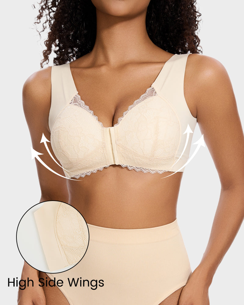 Soutien-gorge push-up sans armatures avec dentelle à clip sur le devant 