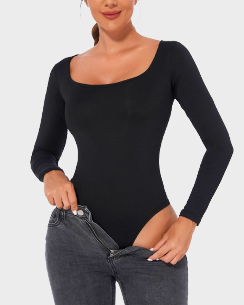 SheShape® Trendy Square Neck Long Sleeve Bodysuit