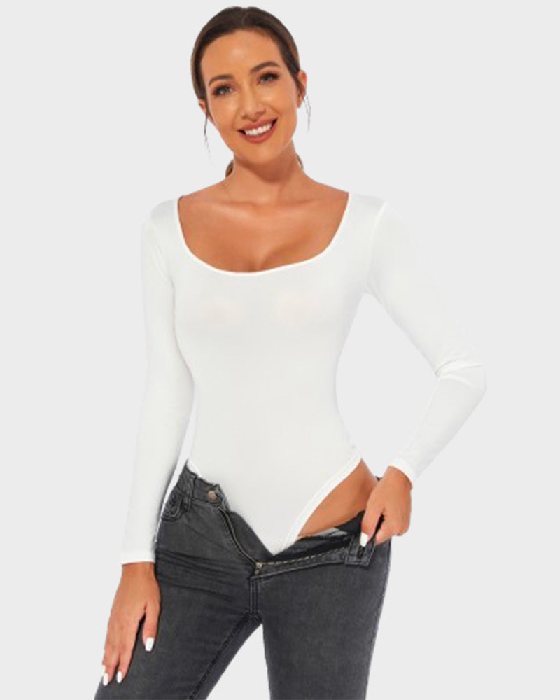 SheShape® Trendy Square Neck Long Sleeve Bodysuit