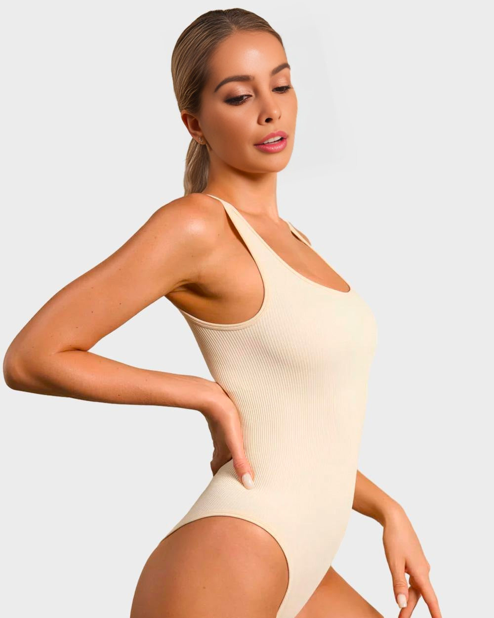 Wide Strap Backless Thong Bodysuit