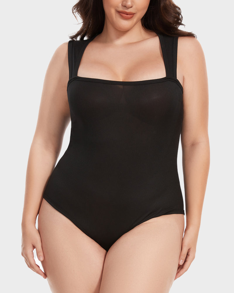 Ribbed Strappy Square Neck Bodysuits