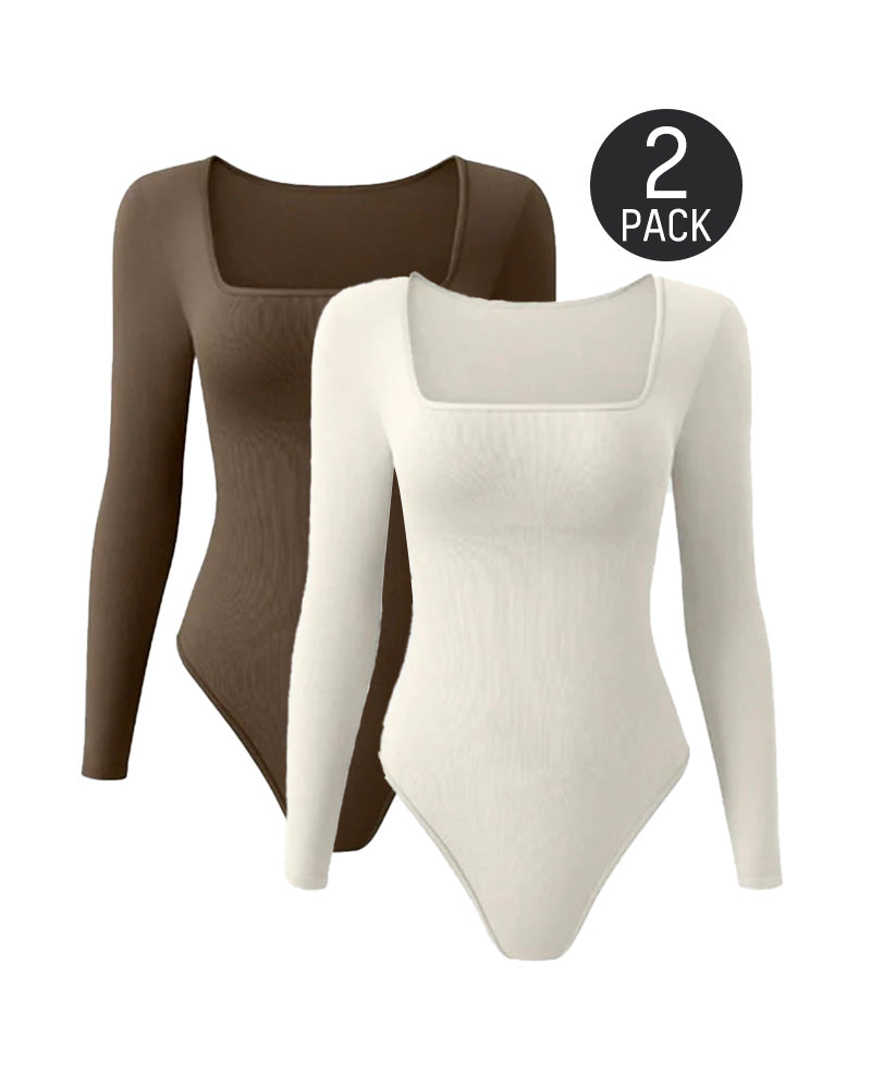 SheShape® Trendy Square Neck Long Sleeve Bodysuit