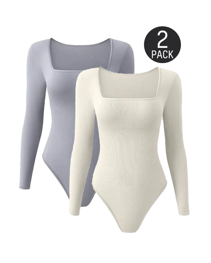 SheShape® Trendy Square Neck Long Sleeve Bodysuit