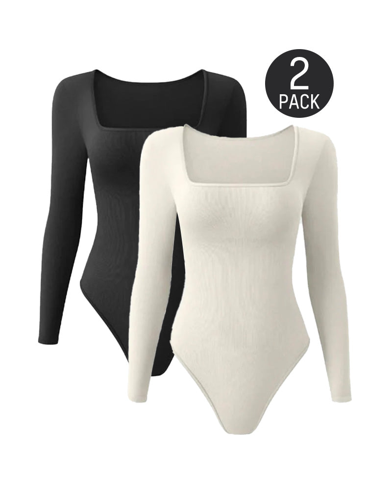 SheShape® Trendy Square Neck Long Sleeve Bodysuit