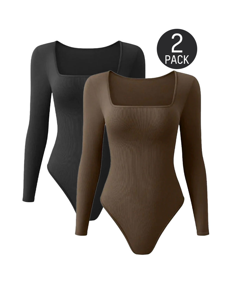 SheShape® Trendy Square Neck Long Sleeve Bodysuit