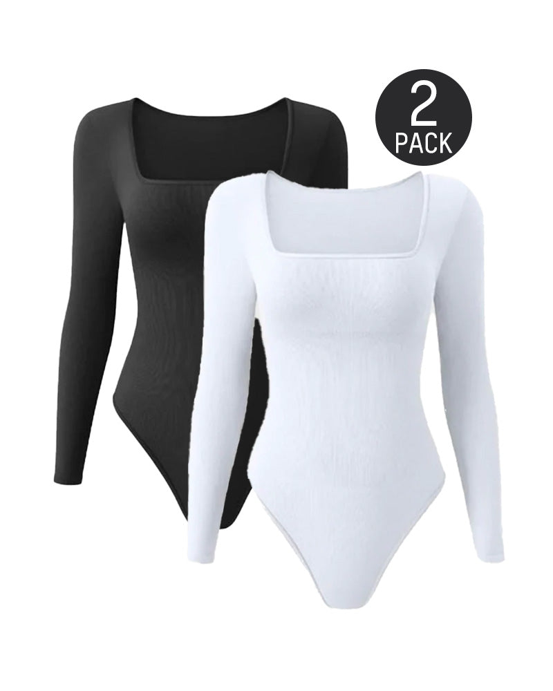 SheShape® Trendy Square Neck Long Sleeve Bodysuit