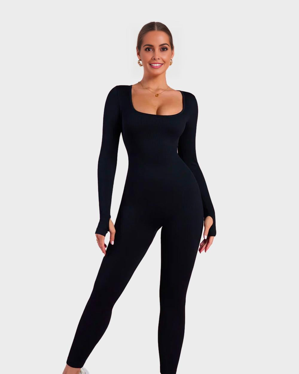 SheShape® Long Sleeve Square Neck Full Body Shaper Jumpsuit