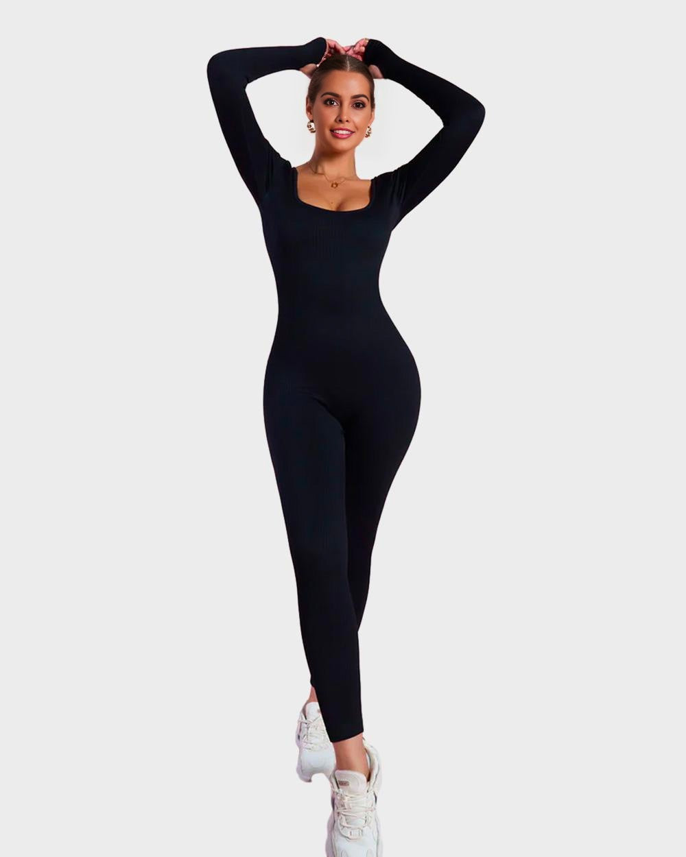 SheShape® Long Sleeve Square Neck Full Body Shaper Jumpsuit