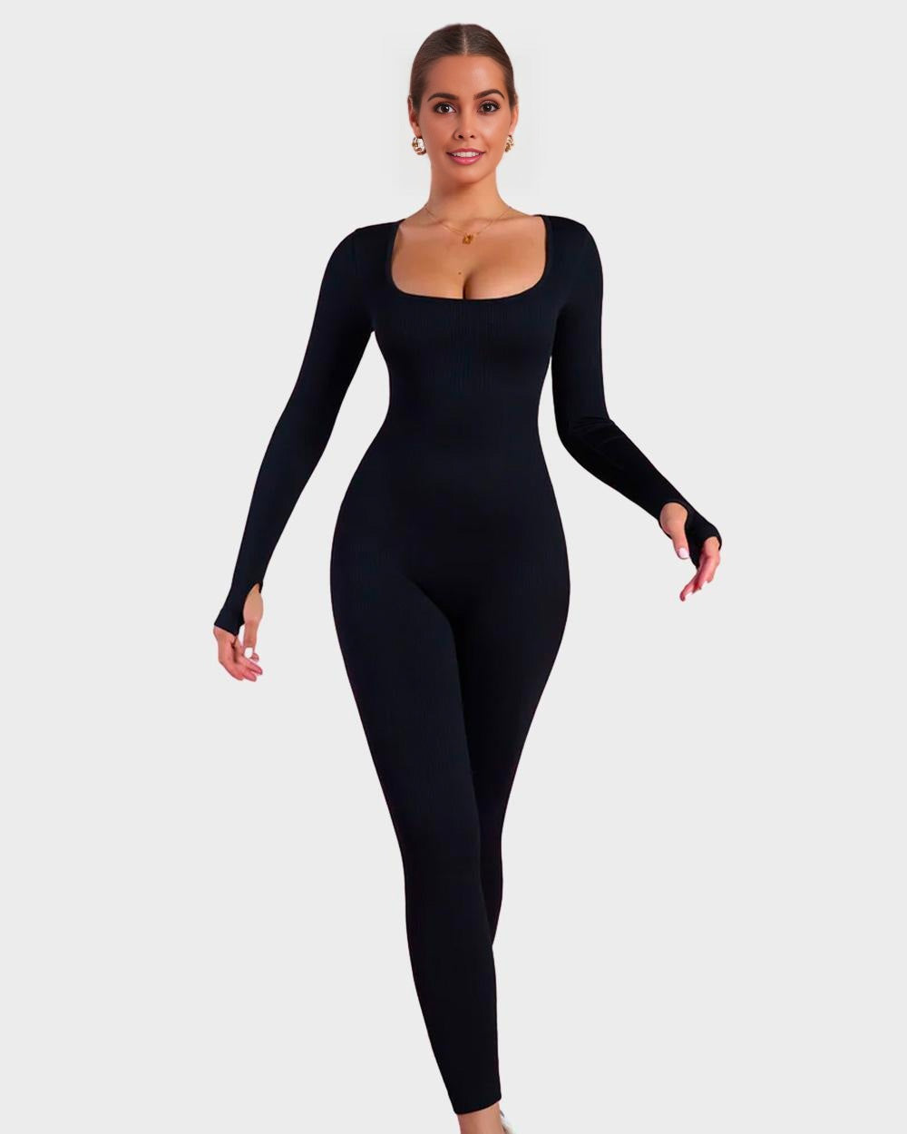 SheShape® Long Sleeve Square Neck Full Body Shaper Jumpsuit