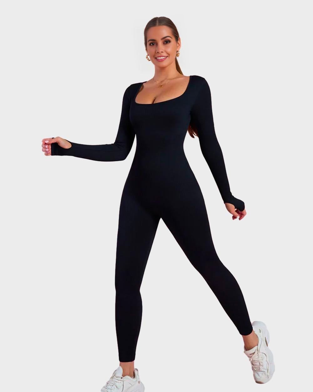 SheShape® Long Sleeve Square Neck Full Body Shaper Jumpsuit