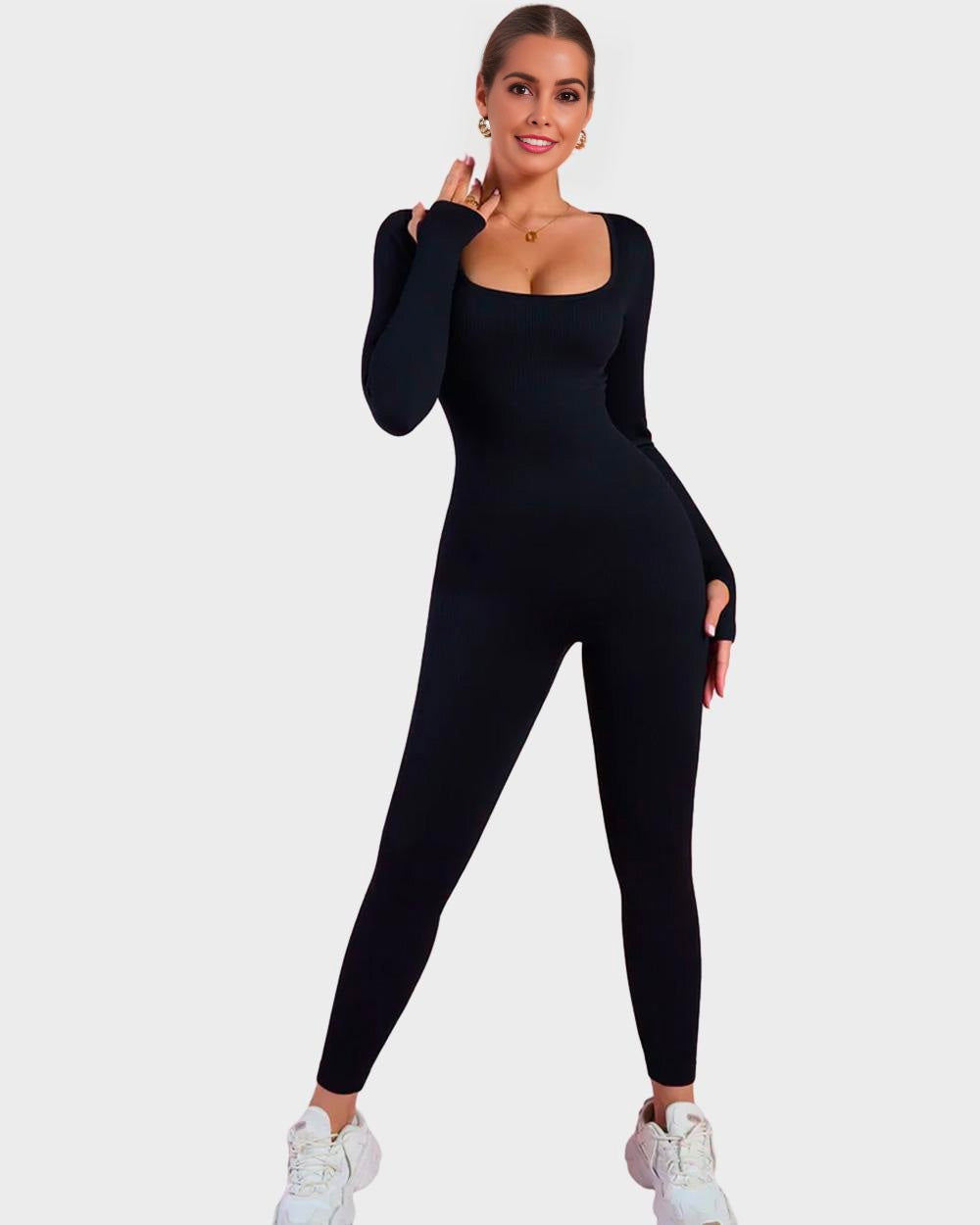 SheShape® Long Sleeve Square Neck Full Body Shaper Jumpsuit