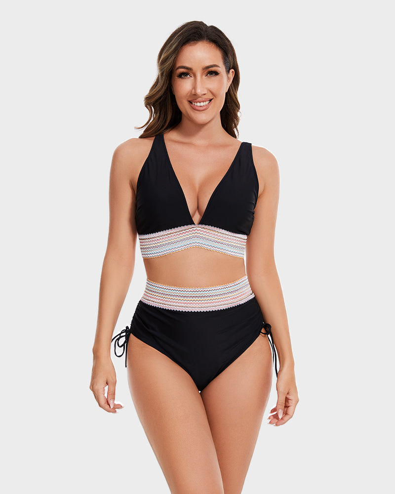 Ensemble de bikini taille haute à blocs de couleurs SheCurve® avec contrôle du ventre