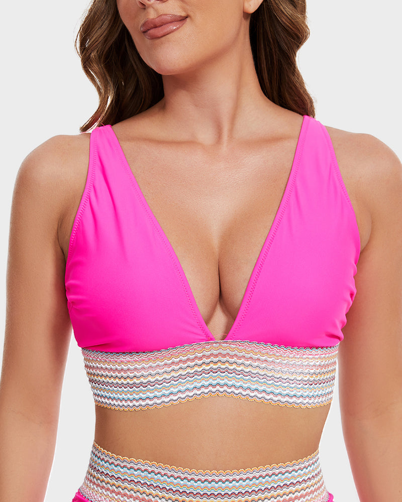 Ensemble de bikini taille haute à blocs de couleurs SheCurve® avec contrôle du ventre