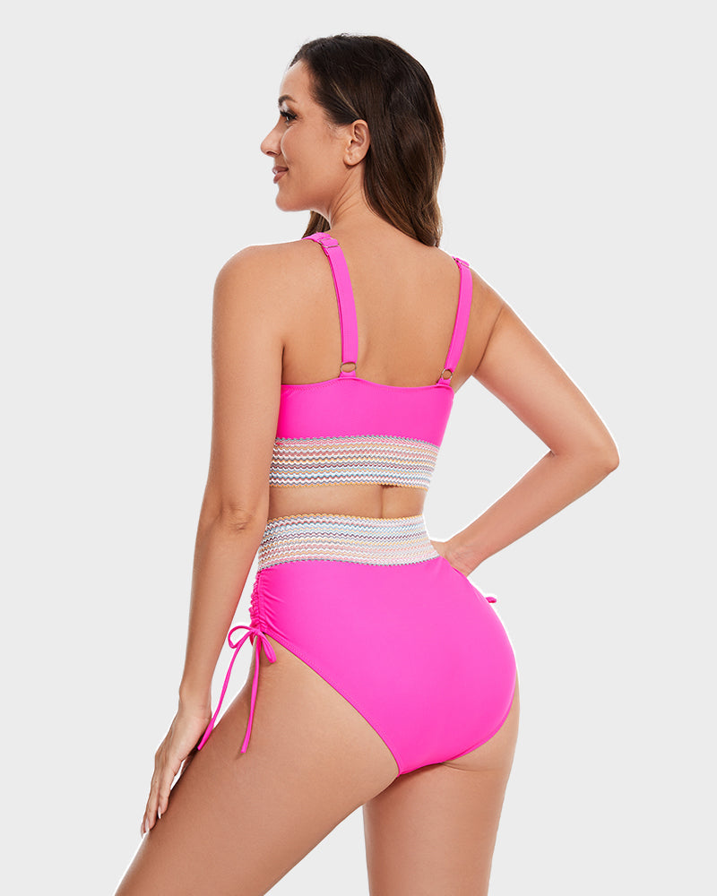 Ensemble de bikini taille haute à blocs de couleurs SheCurve® avec contrôle du ventre